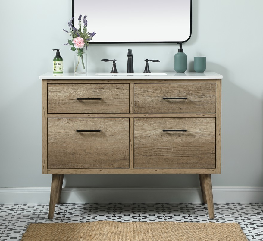 42 inch Single Bathroom Vanity in Natural Oak with Backsplash Options