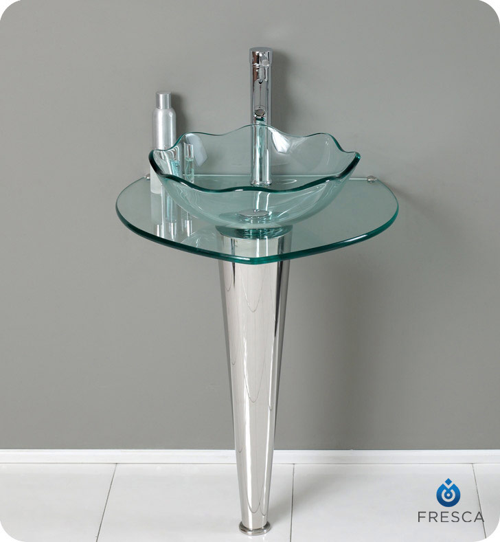 24" Modern Glass Wavy Edge Vessel Sink with Faucet and Cabinet Option