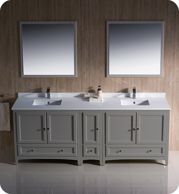 84" Grey Traditional Double Sink Bathroom Vanity with Top, Sink, Faucet and Linen Cabinet Option