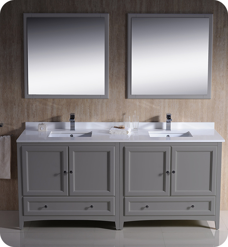 72" Grey Traditional Double Sink Bathroom Vanity with Top, Sink, Faucet and Linen Cabinet Option