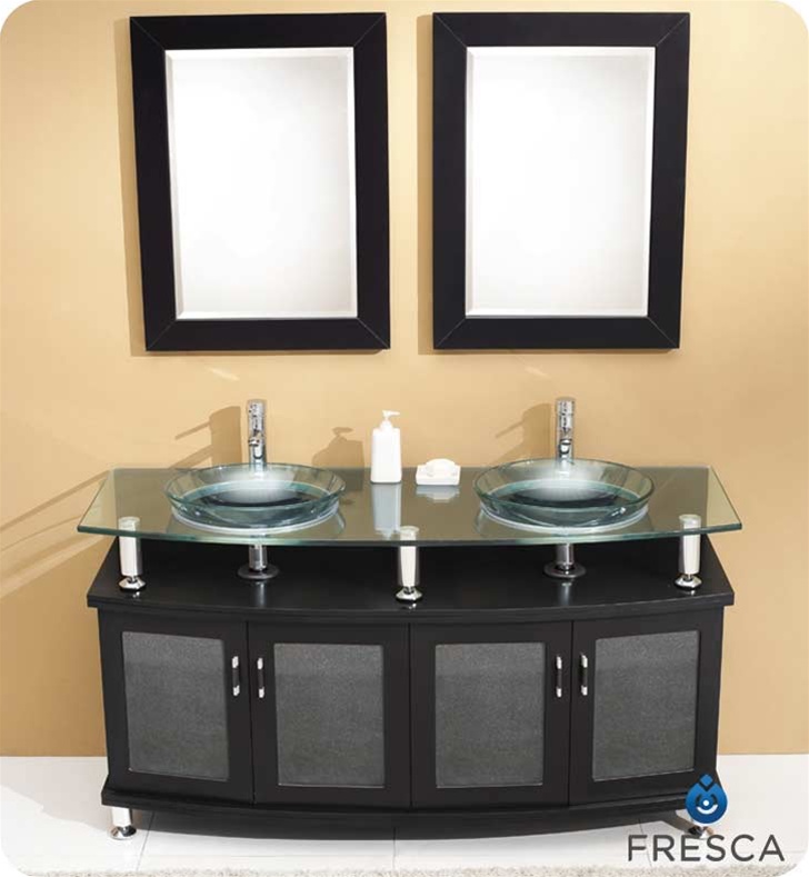60" Double Modern Bathroom Vanity with Faucet and Linen Cabinet Option