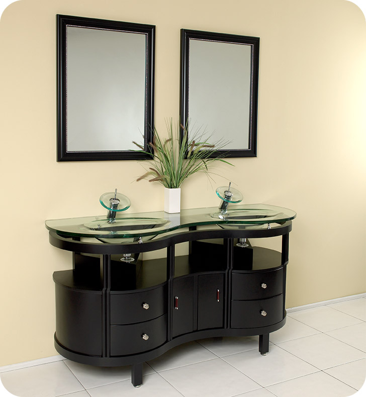 63" Modern Double Bathroom Vanity with Faucet and Linen Cabinet Option