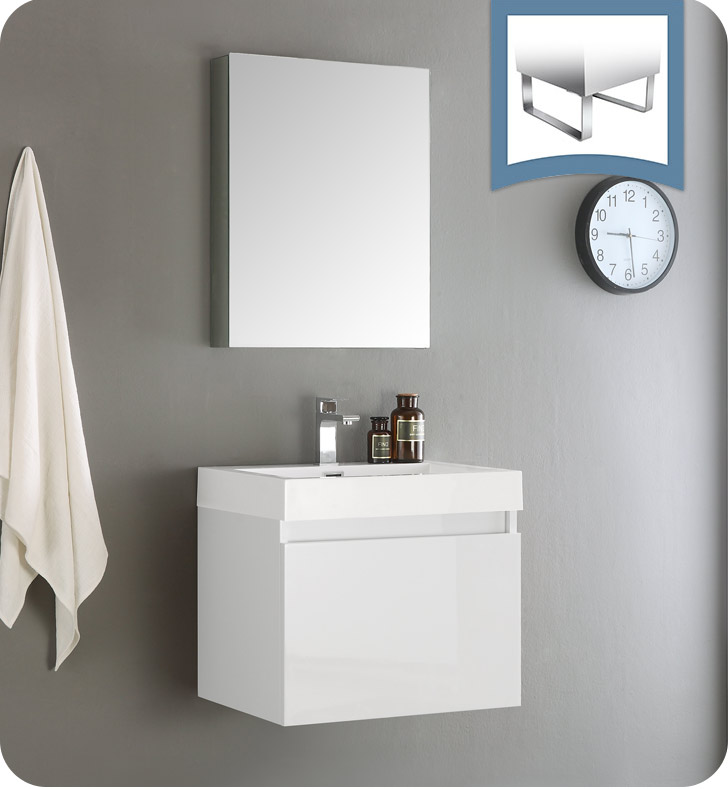 24" White Modern Bathroom Vanity with Faucet, Medicine Cabinet and Linen Side Cabinet Option