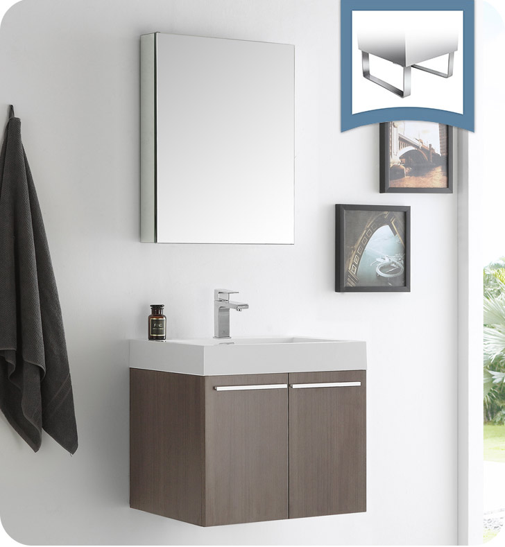 23" Gray Oak Wall Hung Modern Bathroom Vanity with Faucet, Medicine Cabinet and Linen Side Cabinet Option