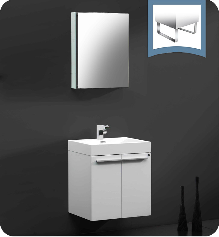 23" White Modern Bathroom Vanity with Faucet, Medicine Cabinet and Linen Side Cabinet Option