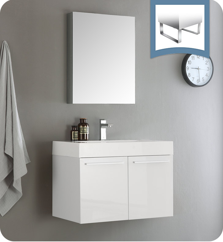 30" White Wall Hung Modern Bathroom Vanity with Faucet, Medicine Cabinet and Linen Side Cabinet Option