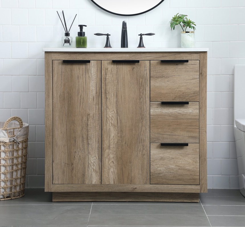 36 inch Single Bathroom Vanity in Natural Oak