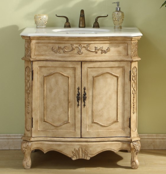 32 inch Adelina Single Bathroom Vanity in Antique Beige with Ivory White Marble