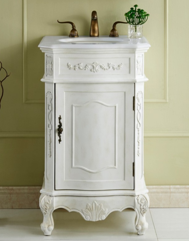 21 inch Adelina Single Bathroom Vanity in Antique White with Ivory White Marble