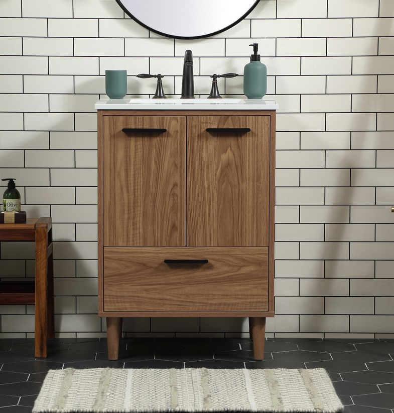 24 inch Modern Fitting Single Bathroom Vanity in Walnut Brown