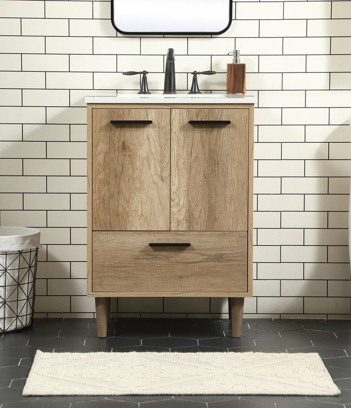 24 inch Modern Fitting Single Bathroom Vanity in Natural Oak