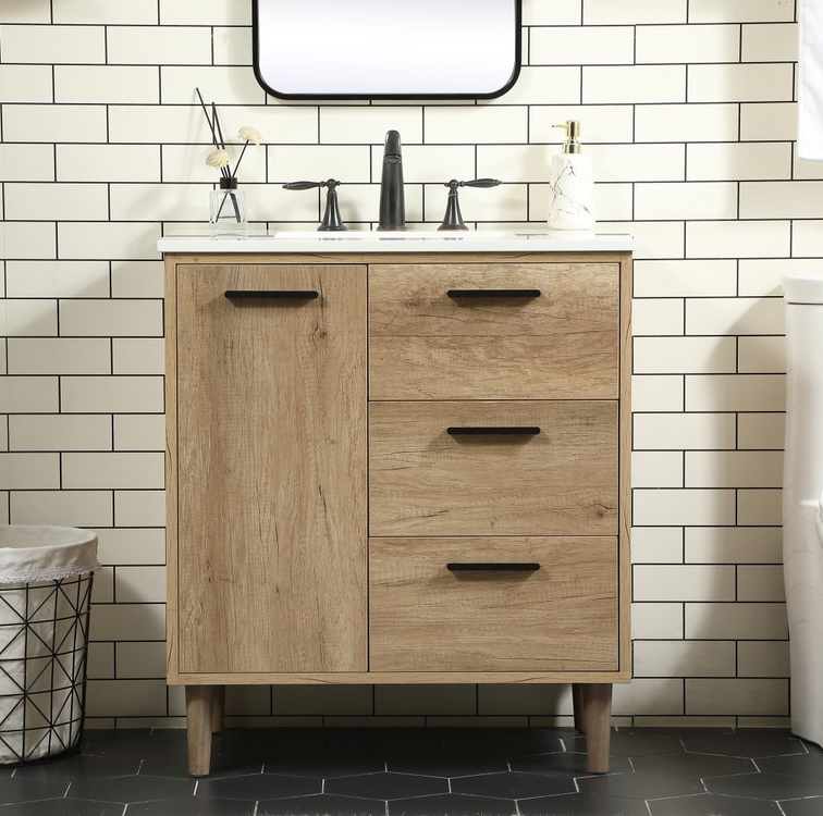 30 inch Modern Fitting Single Bathroom Vanity in Natural Oak