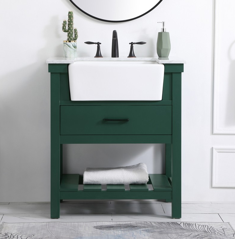 30 inch Single Bathroom Vanity in Green with Backsplash Option