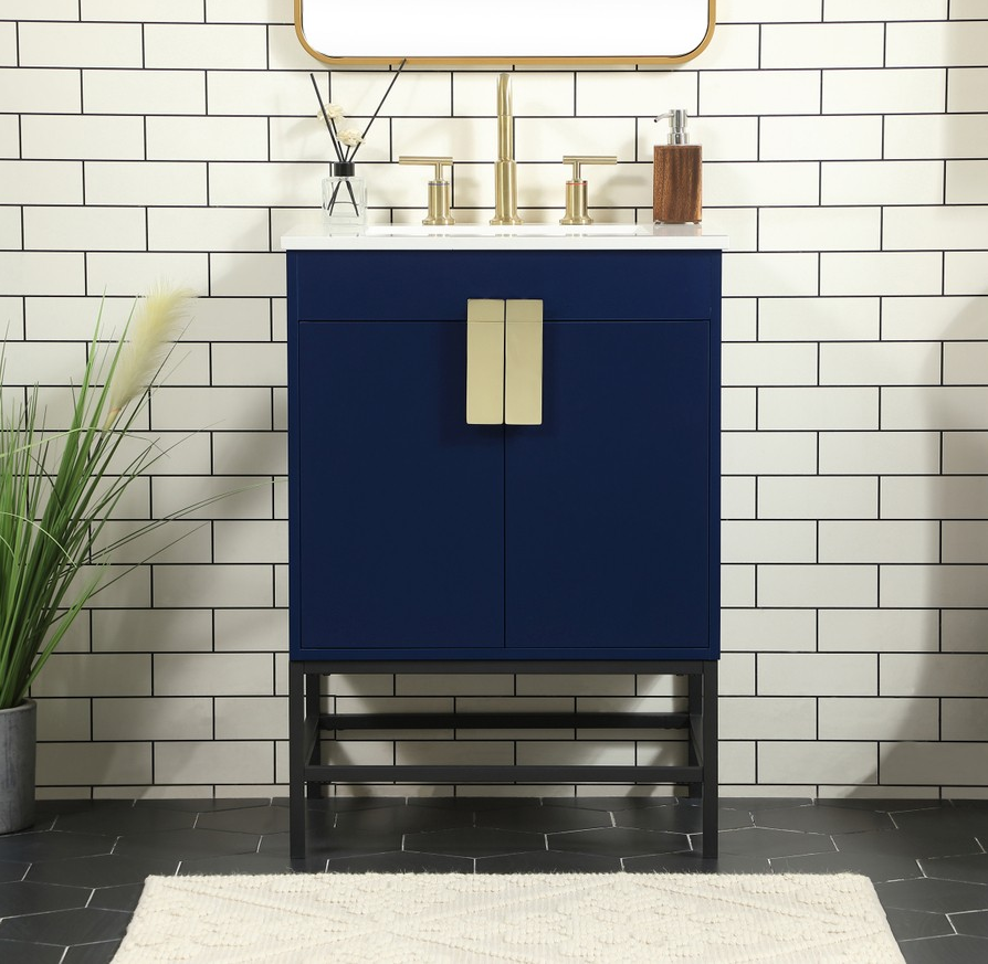 24 inch Single Bathroom Vanity in Blue with Two Finish Option