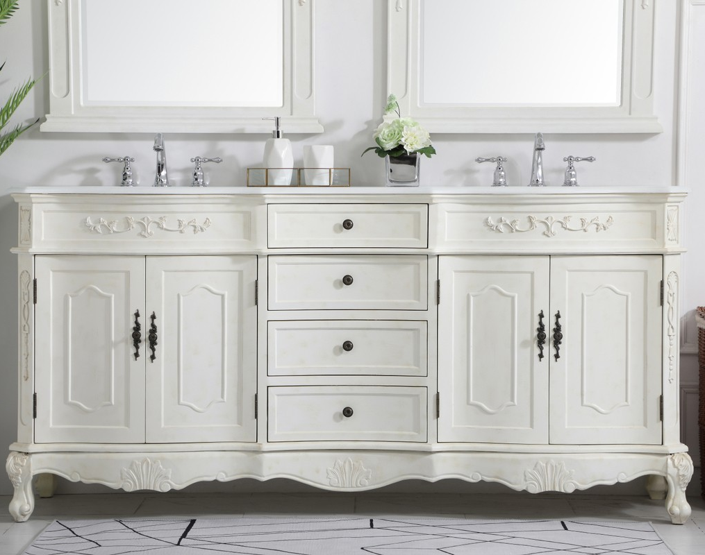 72 inch Adelina Double Bathroom Vanity in Antique White with Ivory White Marble