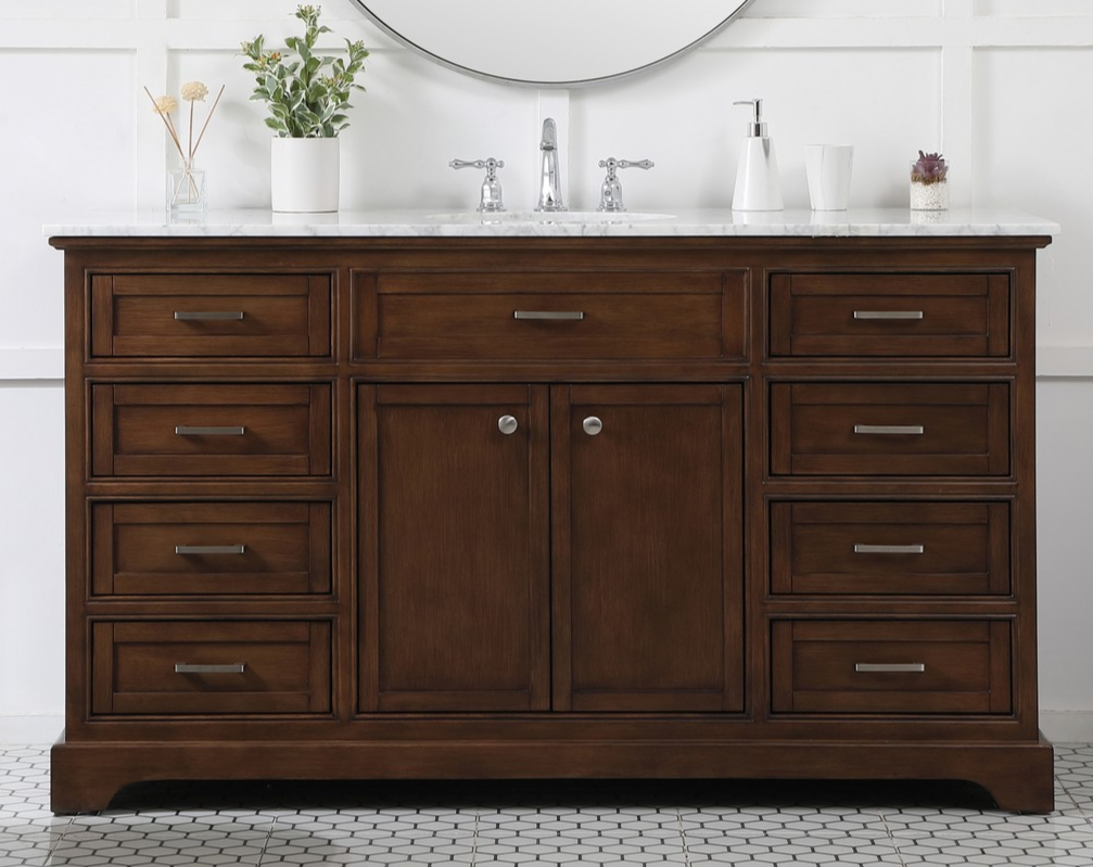 60 inch Modern Fitting Single Bathroom Vanity in Teak