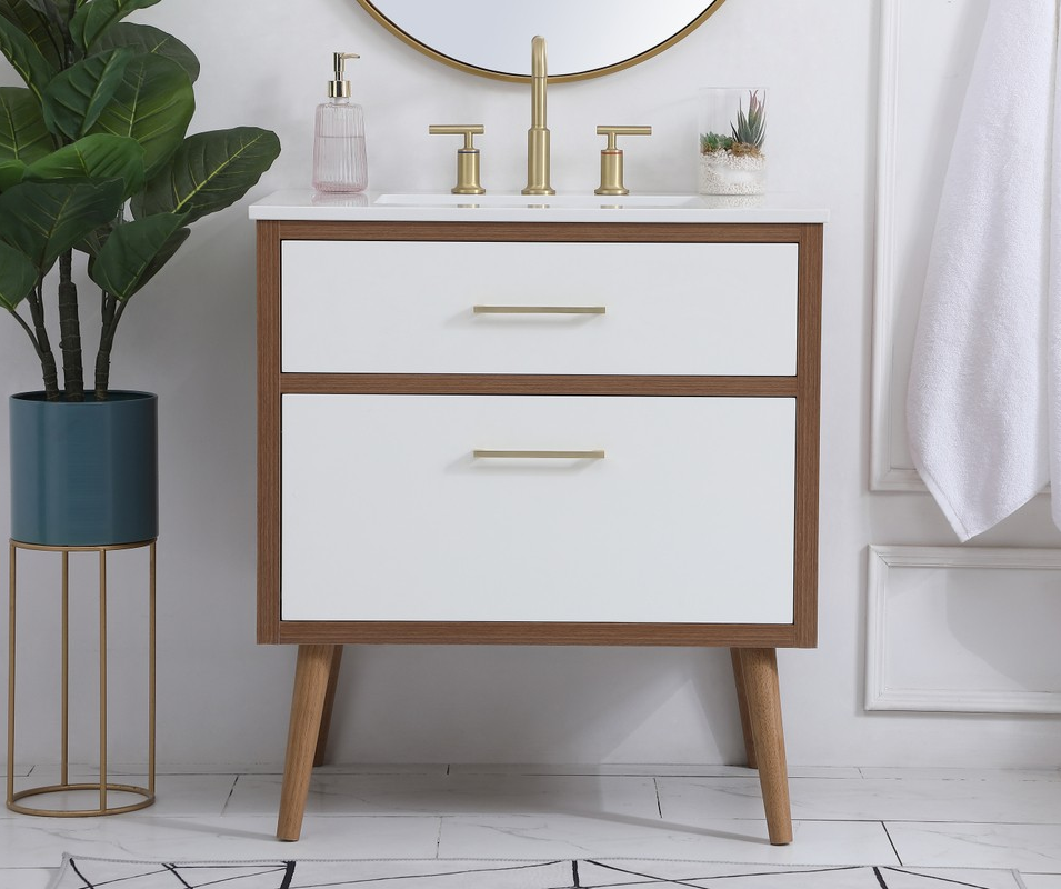 30 inch Bathroom Vanity in White with Backsplash Option