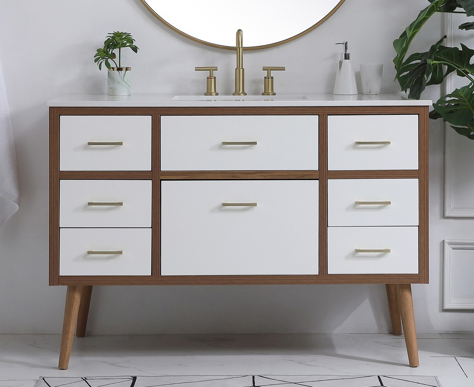 48 inch Bathroom Vanity in White with Backsplash Option