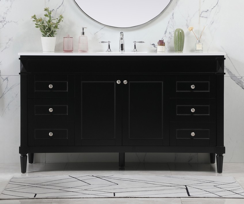 60 inch Modern Fitting Single bathroom Vanity in Black