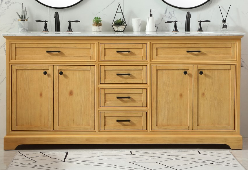 72 inch Modern Fitting Double Bathroom Vanity in Natural Wood