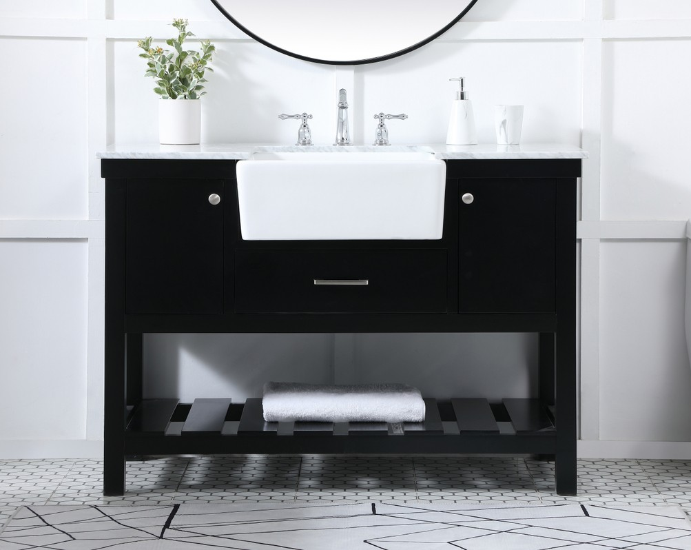 48 inch Single Bathroom Vanity in Black with Backsplash Option