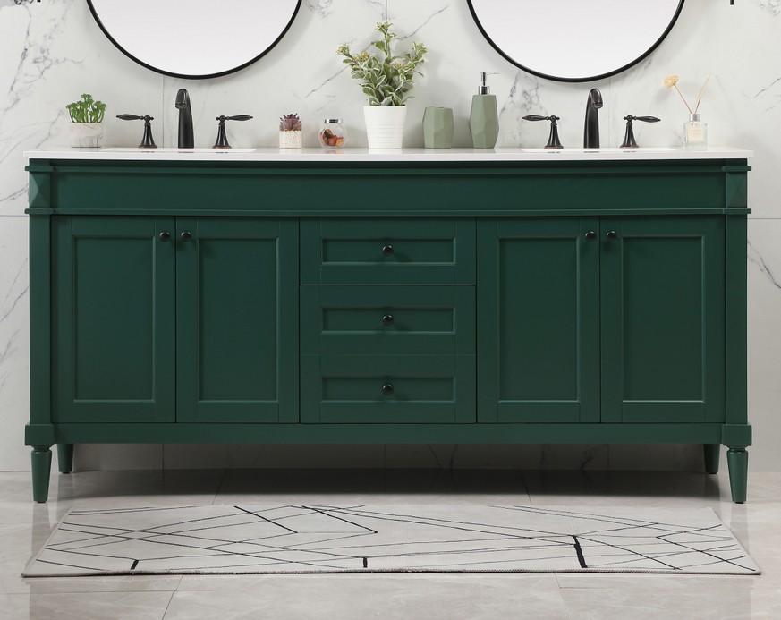 72 inch Modern Fitting Double Bathroom Vanity in Green