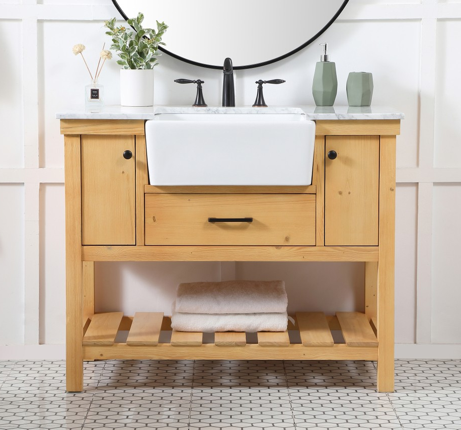 42 inch Single Bathroom Vanity in Natural Wood with Backsplash Option