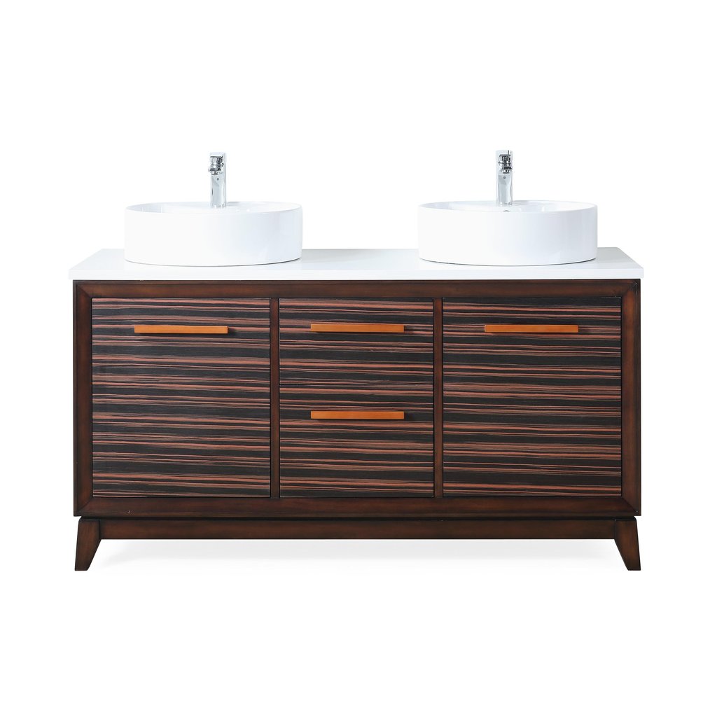 Adelina 63"  Double Sinks Sink Bathroom Vanity in Dark Brown with White Quartz Counter Top