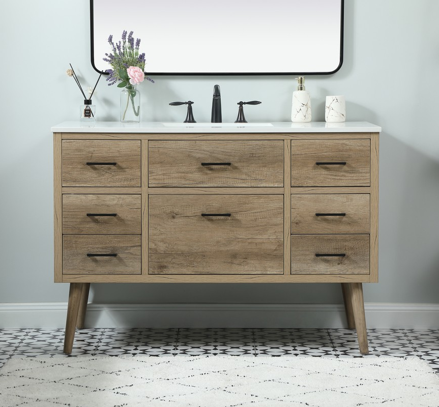 48 inch Single Bathroom Vanity in Natural Oak with Backsplash Option