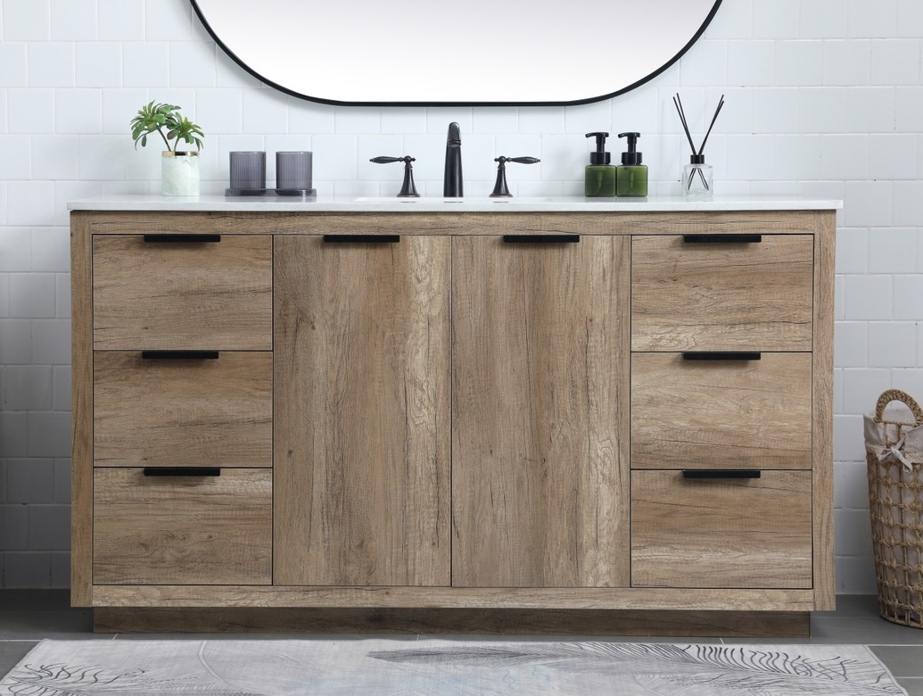 60 Inch Single Bathroom Vanity in Natural Oak