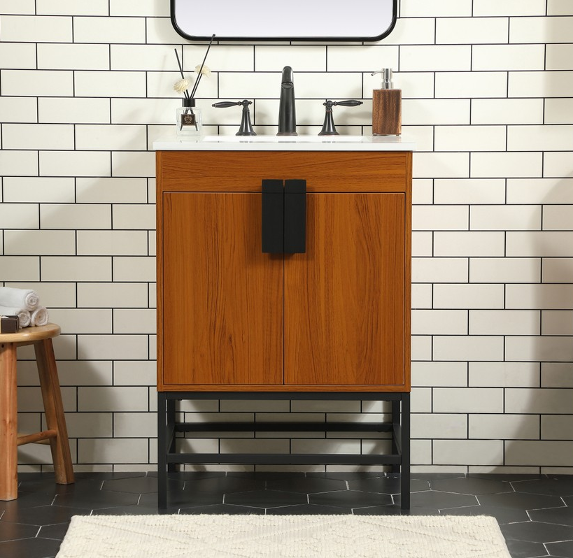 24 inch Single Bathroom Vanity in Teak Finish