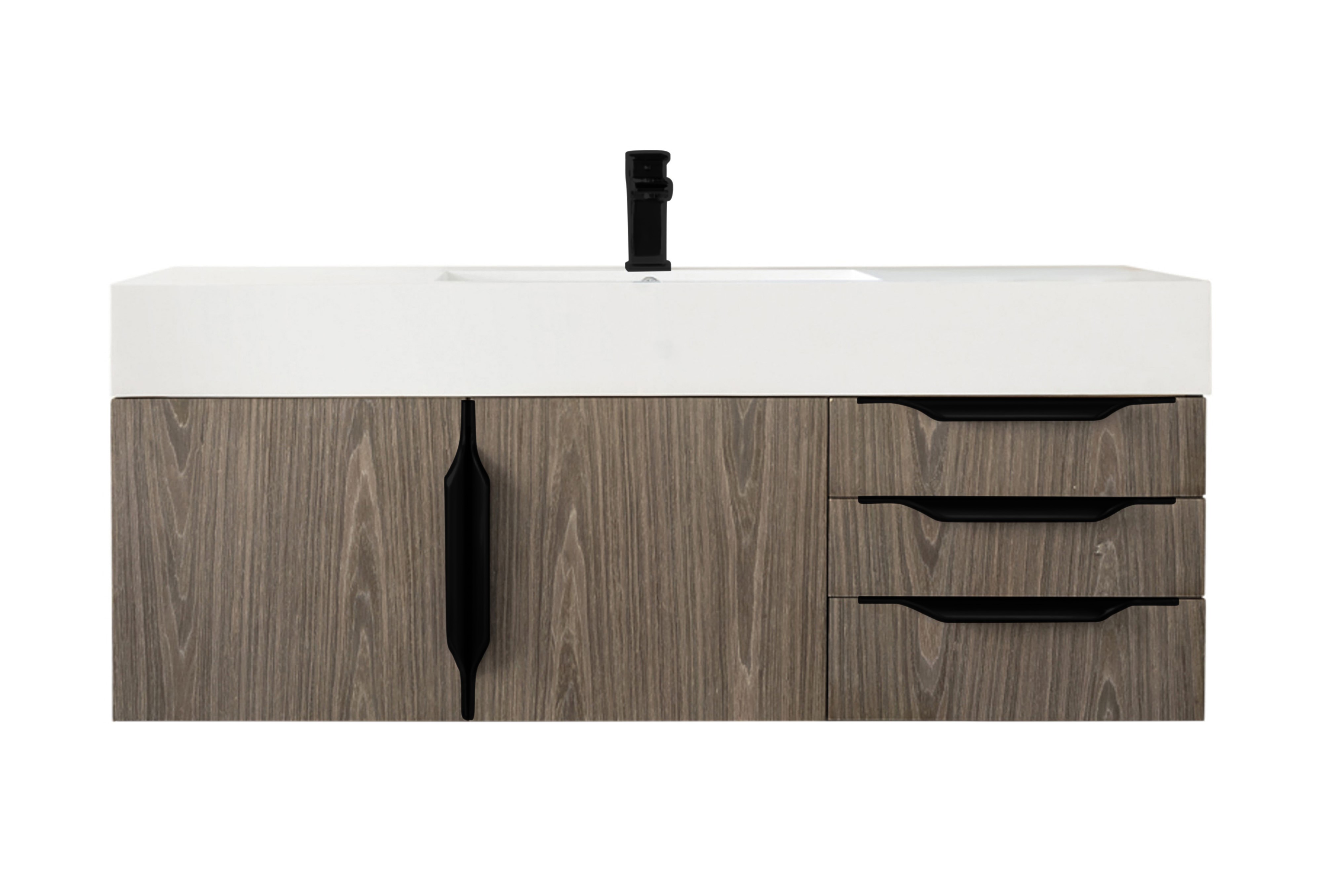 James Martin Columbia 48" Single Wall Mount Vanity, Ash Gray, w/ Glossy White Composite Stone Top and Stand Finish Options