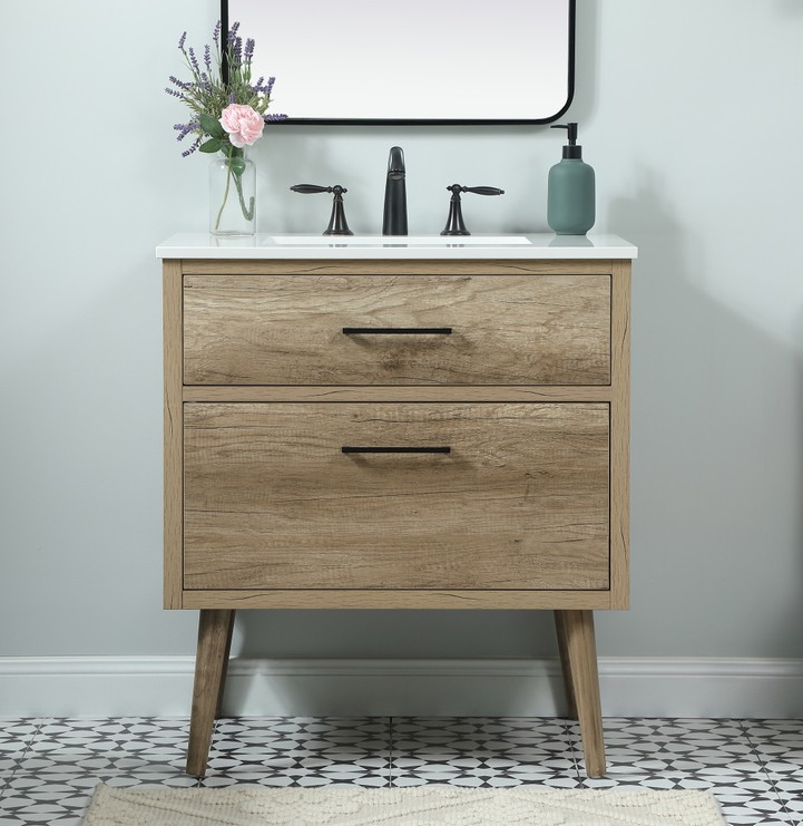 30 inch Single Bathroom Vanity in Natural oak with Backsplash Option