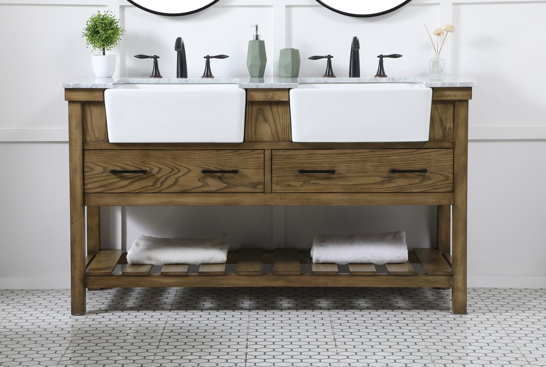 60 inch Double Bathroom Vanity in Driftwood