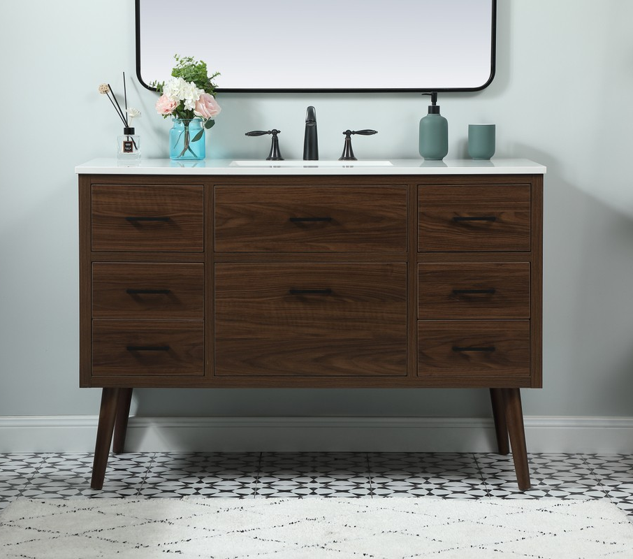 48 inch Single Bathroom Vanity in Walnut with Backsplash Option