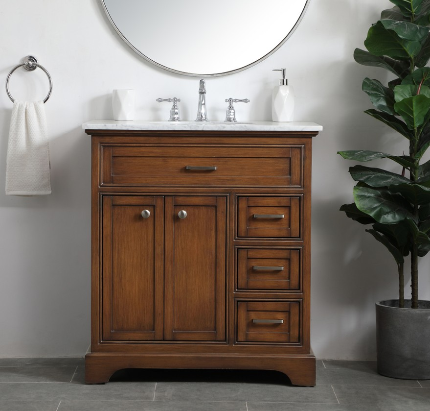 32 inch Modern Fitting Single Bathroom Vanity in Teak