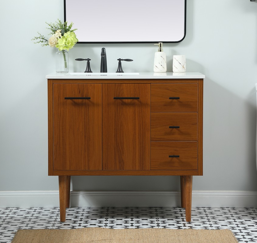 36 inch Single Bathroom Vanity in Teak with matching Backsplash Option