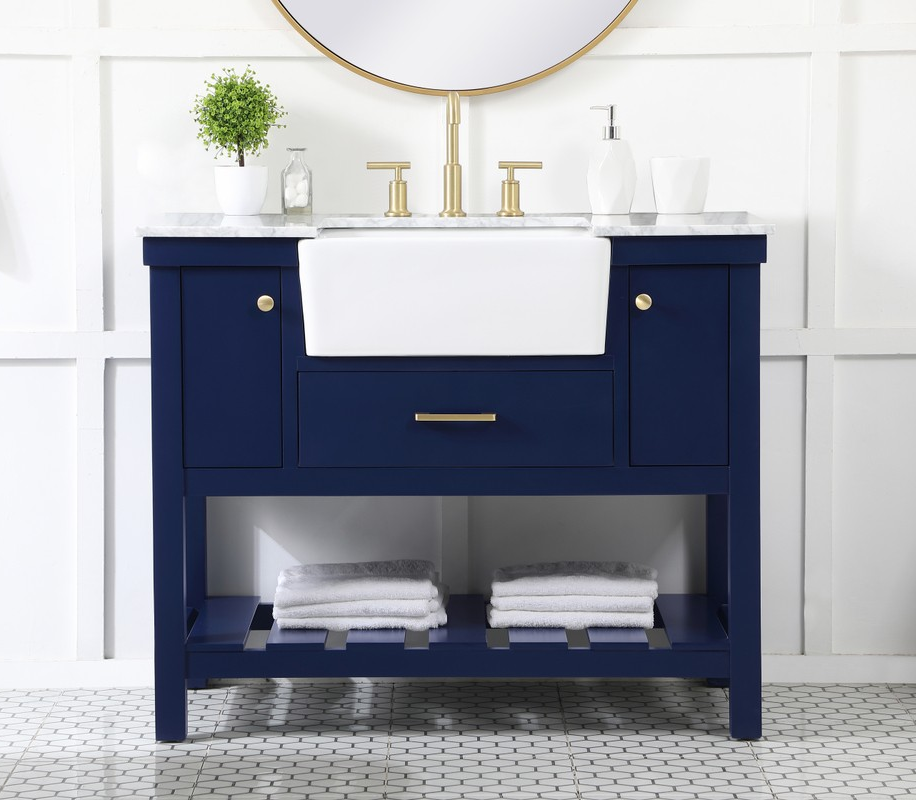 42 inch Single Bathroom Vanity in Blue with Three Finish Options with Backsplash Option