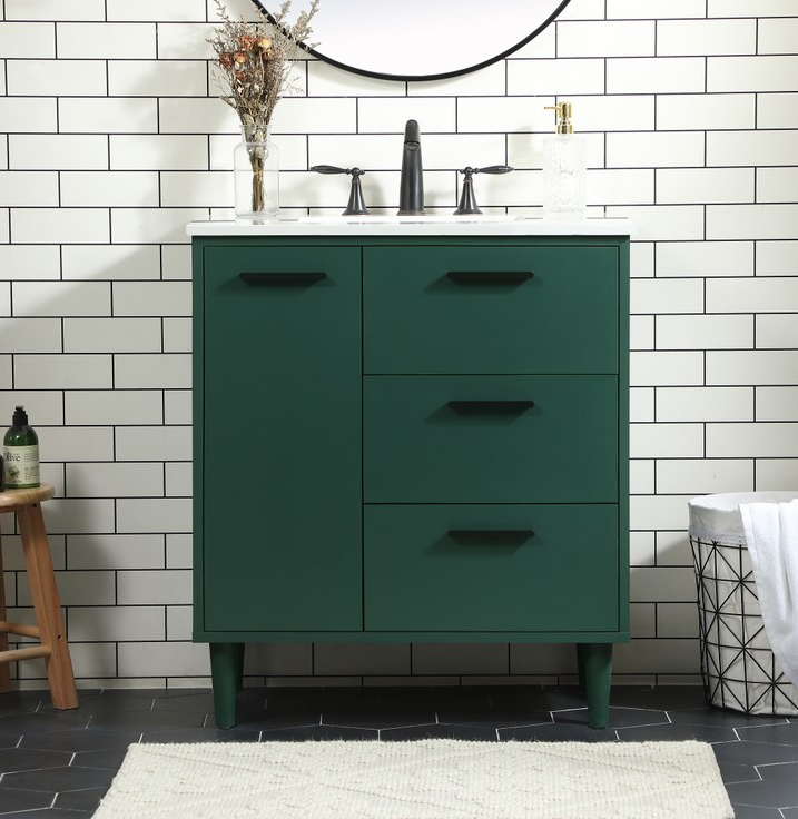 30 inch  Modern Fitting Bathroom Vanity in Green with Backsplash Option