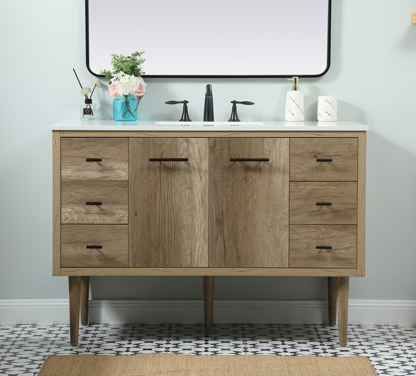 48 inch Single Bathroom Vanity in Natural oak with matching Backsplash Option