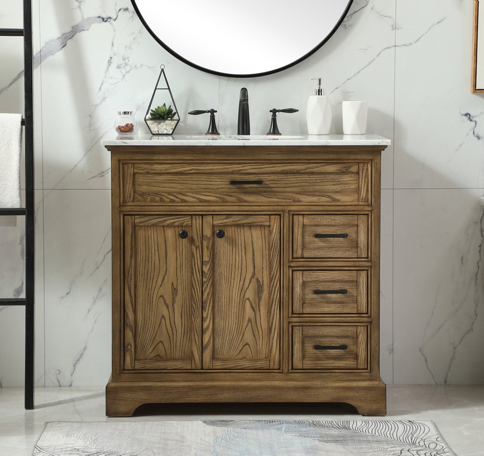 36 inch Modern Fitting Single Bathroom Vanity in Driftwood