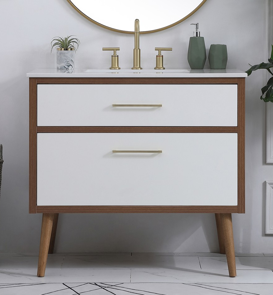 36 inch Bathroom Vanity in White with Backsplash Option