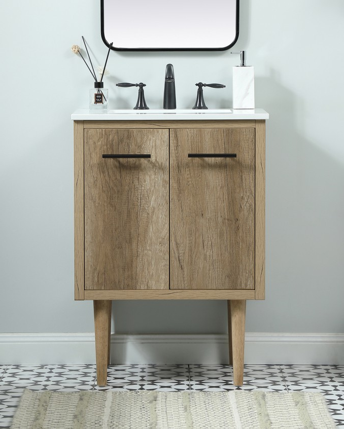 24 inch Single Bathroom Vanity in Natural Oak with Backsplash Option