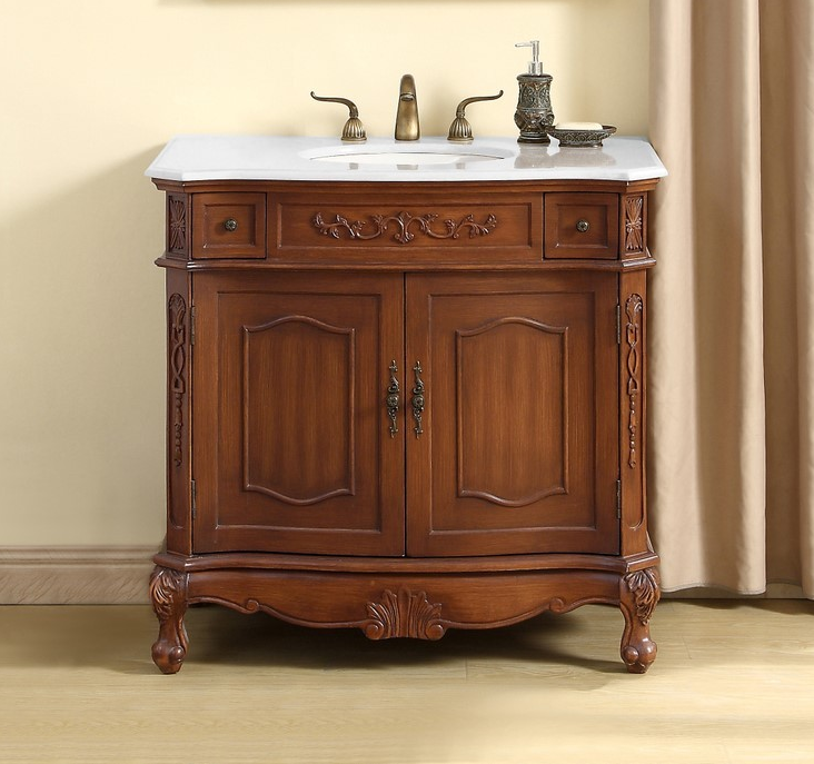 36 inch Adelina Single Bathroom Vanity in Brown with Ivory White Marble