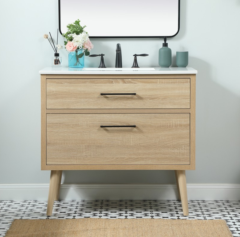 36 inch Single Bathroom Vanity in Mango Wood with Backsplash Option