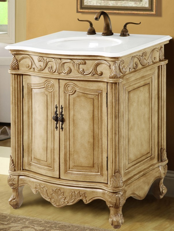 27 inch Adelina Single Bathroom vanity in Antique Beige with Ivory White Marble