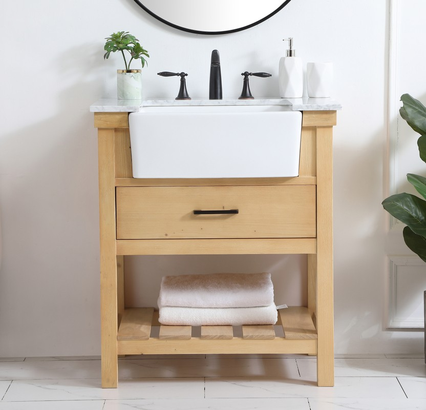 30 inch Single Bathroom Vanity in Natural Wood with Backsplash Option