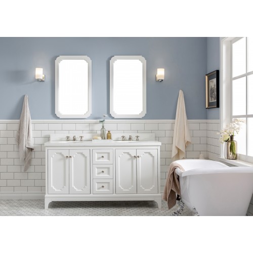 60" Wide Pure White Double Sink Quartz Carrara Bathroom Vanity