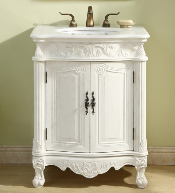 27 inch Adelina Single Bathroom vanity in Antique White with Ivory White Marble