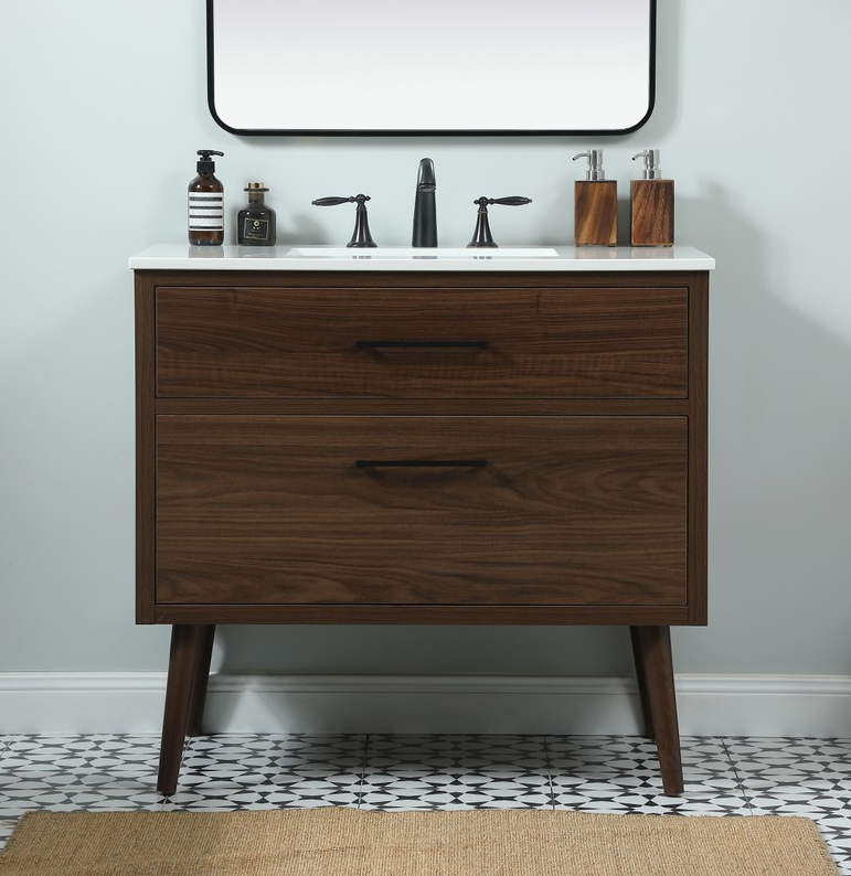 36 inch Single Bathroom Vanity in Walnut with Backsplash Option